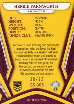 2023 NRL Traders Titanium - Gold Pearl Special #GS005 Herbie Farnworth Back